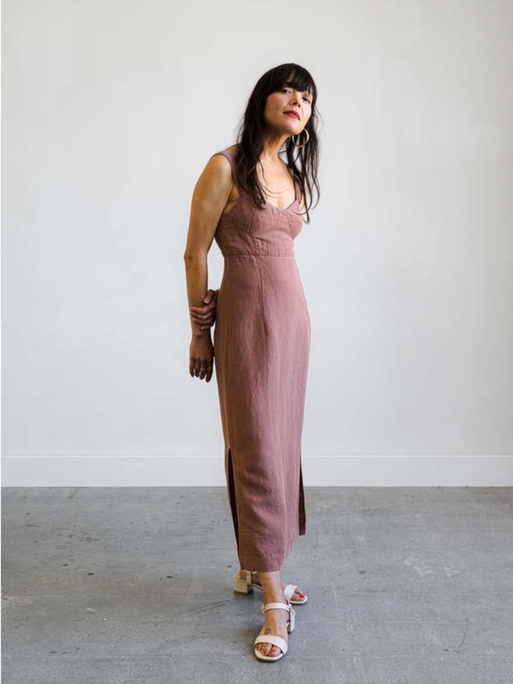 WALTZ Bralette Midi Dress in Clay Sleeveless Linen Blend Womens‎ Size XS